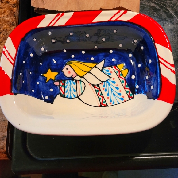 Beautiful hand painted ceramic Christmas Serving Dish - Picture 1 of 6